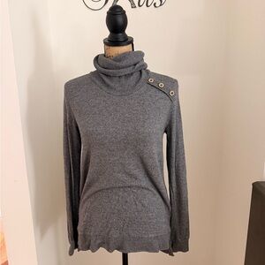 Gray Turtleneck Sweater with Button Detail